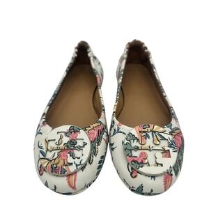 Tory Burch Floral Ballet Flats Cream Logo Shoes Size 5.5 Excellent